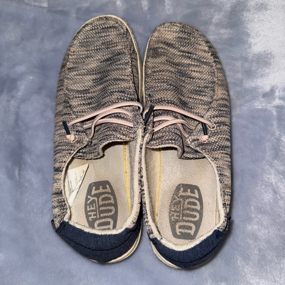 Hey Dude Textured Slip-On Shoes - Black and Tan with Pink Accents
